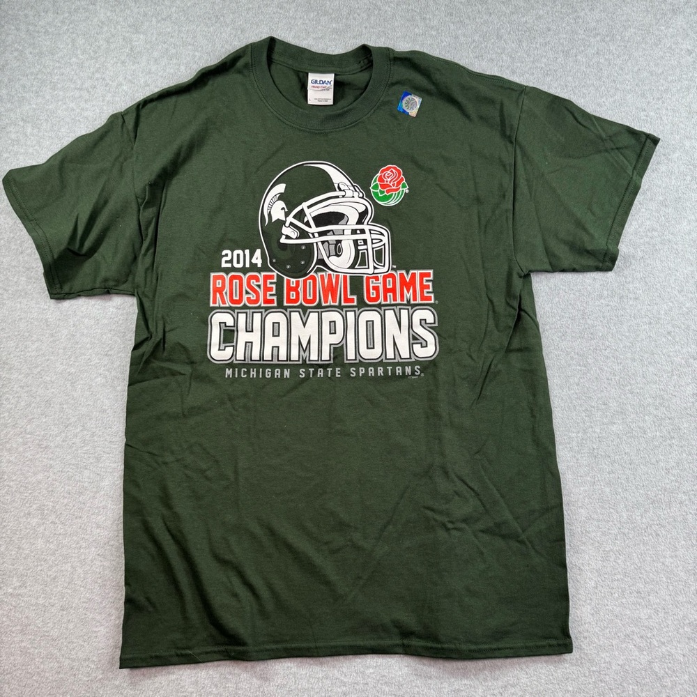 NWOT 2014 Rose Bowl Champions Green Michigan State Spartans T Shirt Gildan Sz L